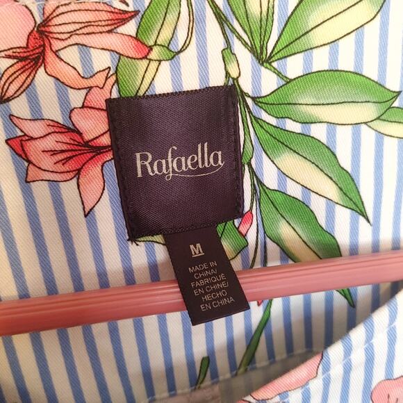 Rafaella Size Medium M Blue Stripe Seersucker Floral Flower Print Blazer Button - Picture 5 of 10